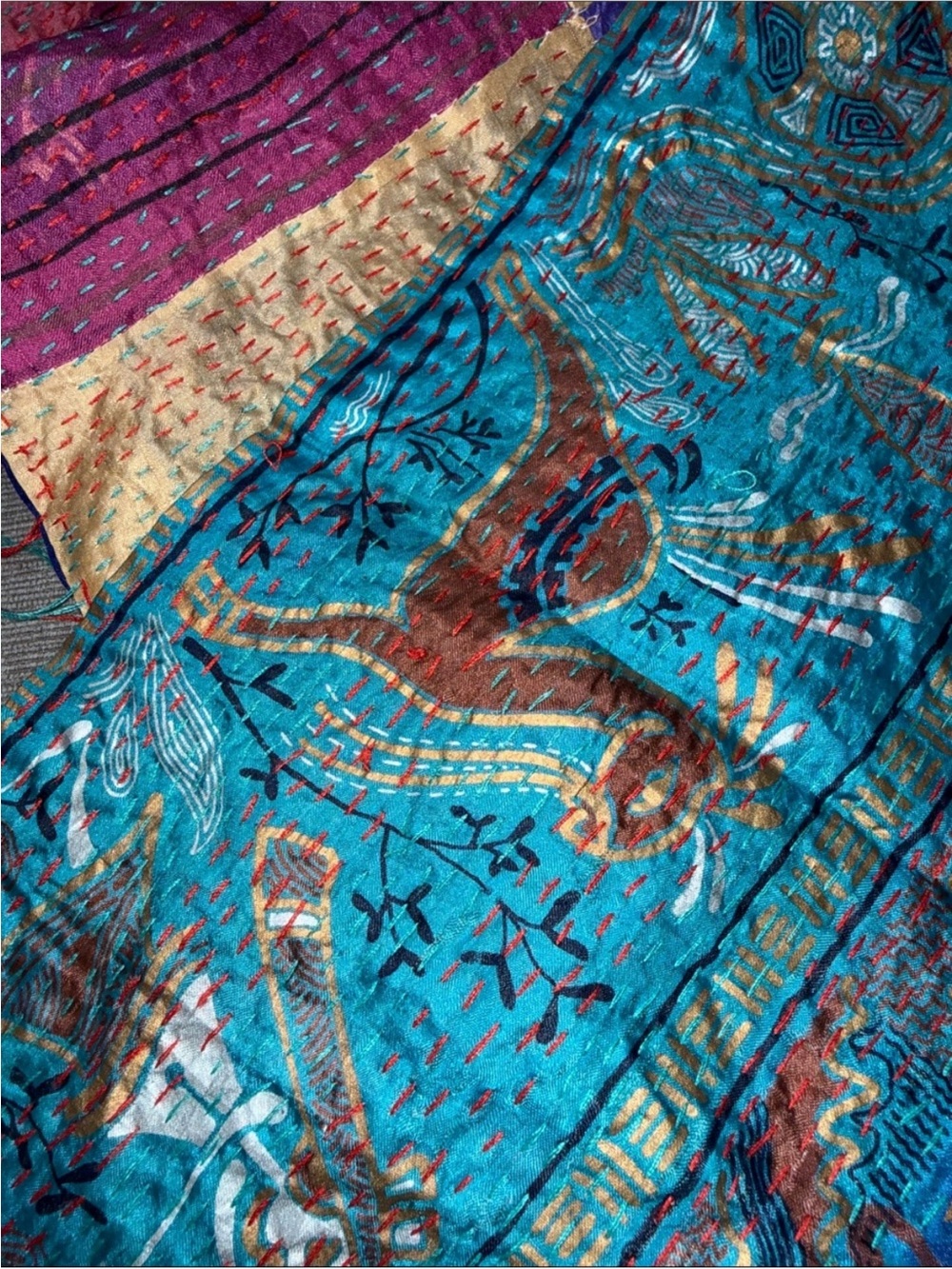 Colorful silk Patchwork Kantha scarf NWOT - Picture 5 of 5